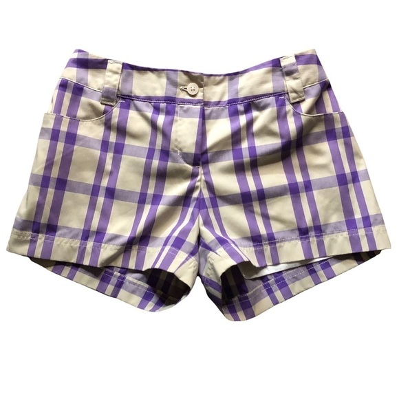 ADIDAS WOMENS ATHLETIC SHORTS SIZE 4 PURPLE AND CREME - Picture 1 of 10